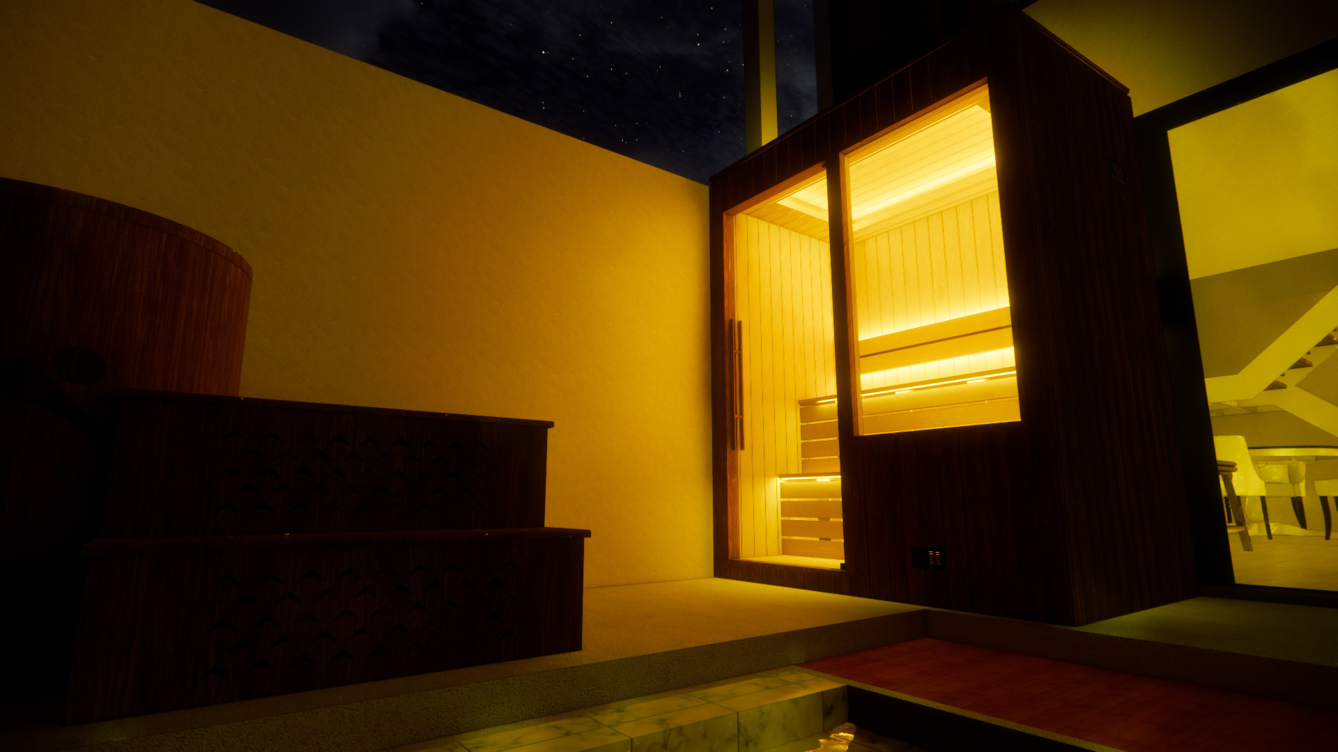 Real render of the single-person outdoor sauna planned for this villa